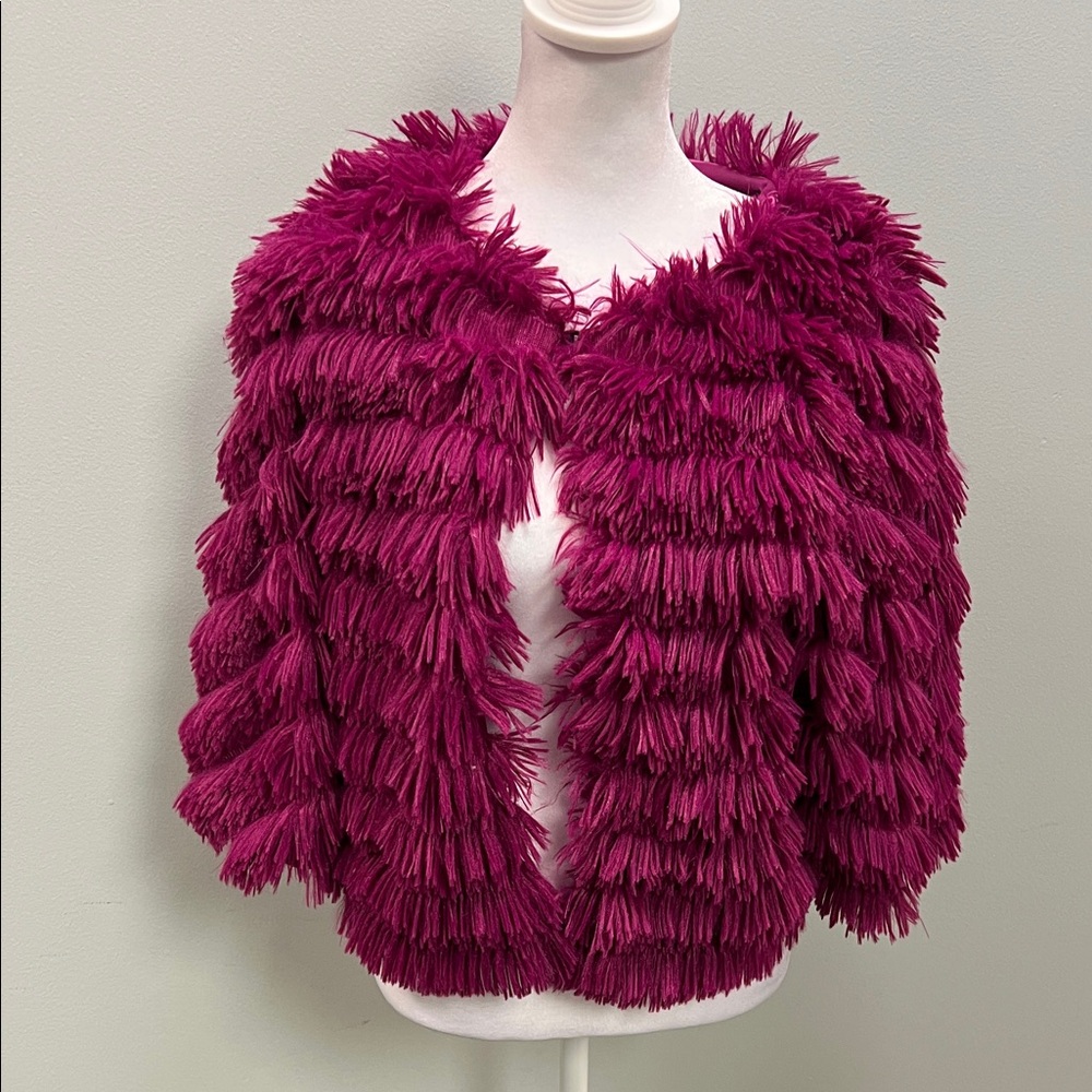 Women's Fringe Jacket in Deep Pink